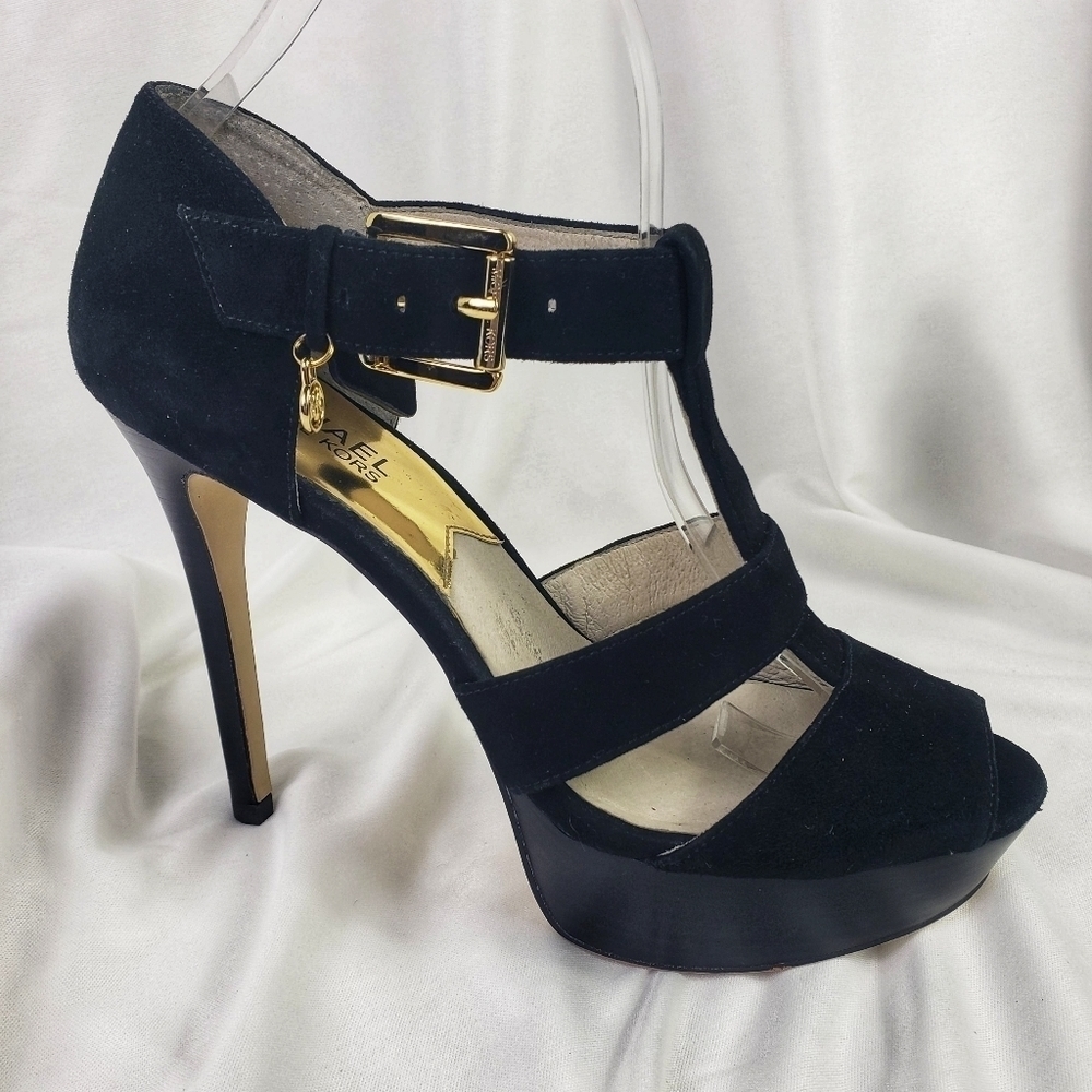 Michael Kors Black Velvet Platform T-Strap Heel